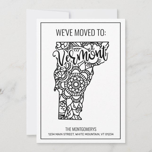 Wir sind nach Vermont Staat Floral Mandala gezogen Ankündigung (Vorderseite)
