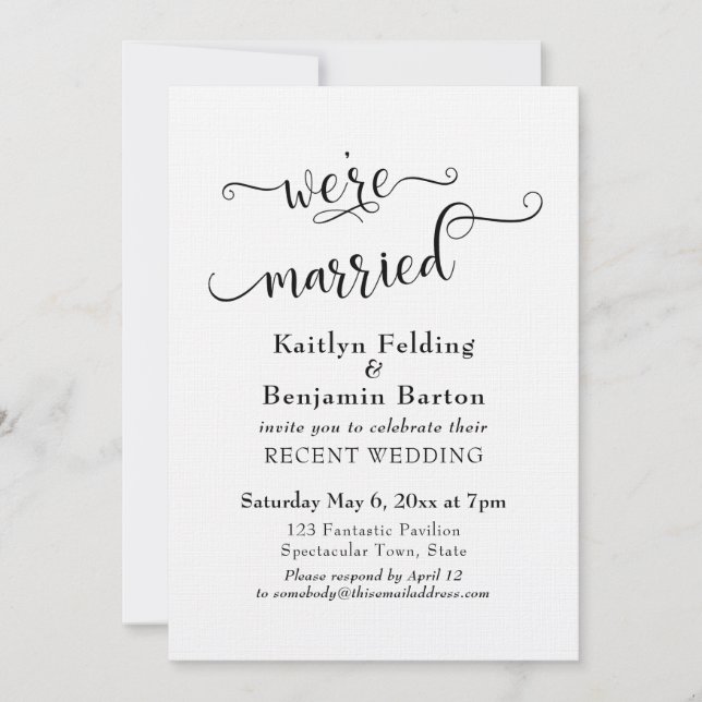 Wir sind nur Verheiratete Typografie-Hochzeitsempf Einladung (Vorderseite)
