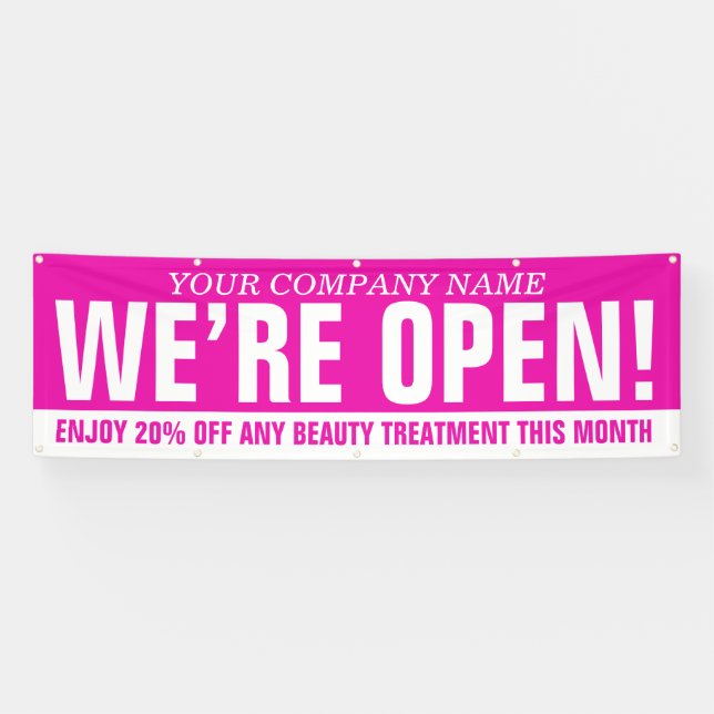 Wir sind offen Beauty-Business pink weiß signiert Banner (Horizontal)