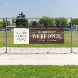 Wir sind Open-Business-Logo Rustikales Holz Banner