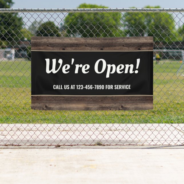 Wir sind Open Business Wood Rustic Banner (Insitu)