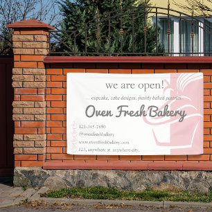 Wir sind Open Pink Cupcake Bäckerei Geschäft Banner
