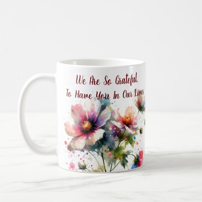Wir sind so dankbar Blumendesign Kaffeetasse (Links)