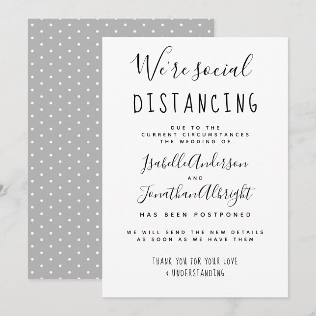Wir sind soziale Distanzen stylische Hochzeit vers Einladung (Vorne/Hinten)