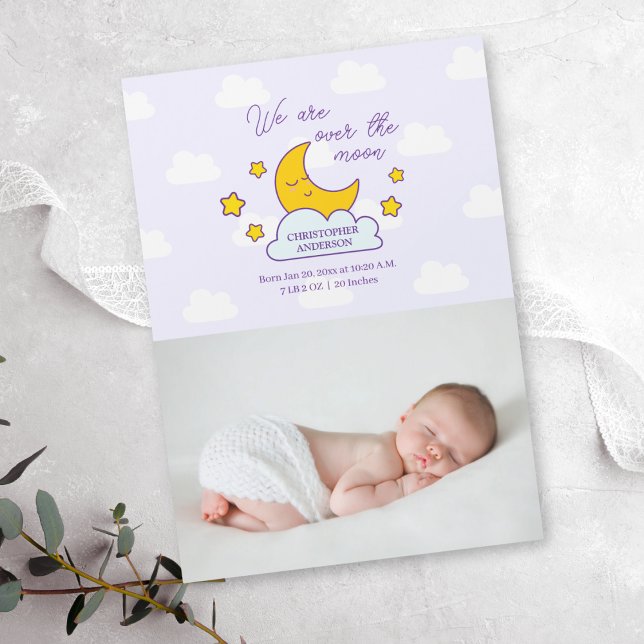 Wir sind über dem Mond Baby Foto Geburtserklärung Magnetkarte (Von Creator hochgeladen)