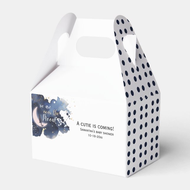 Wir sind über dem Mond, Babydusche blau Geschenkschachtel (Vorderseite)
