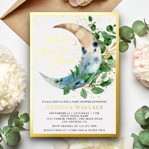 Wir sind über dem Mond Eukalyptus Baby Shower Gold Folieneinladung