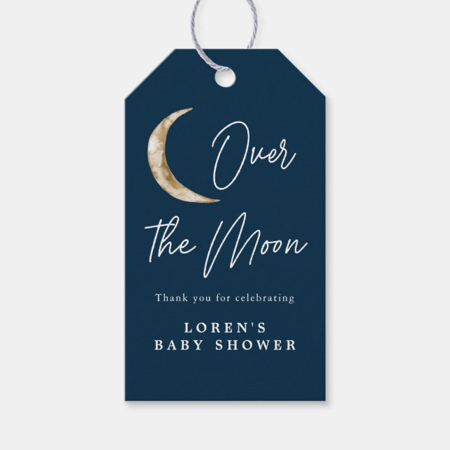 Wir sind über dem Mond Indigo Kinderdusche Danke Geschenkanhänger (Vorderseite)