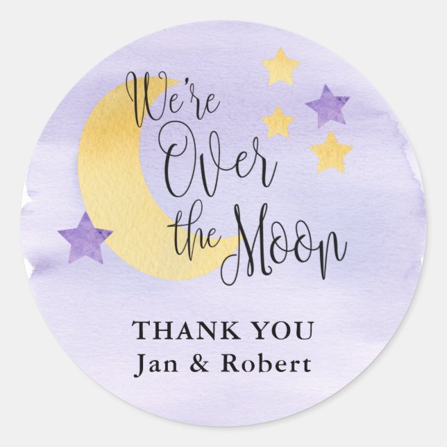Wir sind über dem Mond, Lila Personalisiert Runder Aufkleber (Vorderseite)