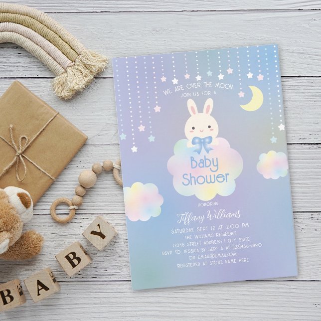 Wir sind über dem Mond Little Bunny Boy Baby Dusch Einladung (Von Creator hochgeladen)