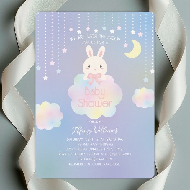 Wir sind über dem Mond Little Bunny Girl Baby Dusc Einladung (Von Creator hochgeladen)