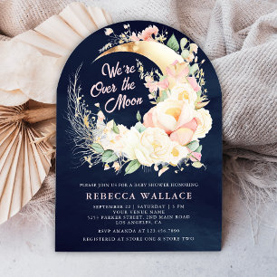Wir sind über den Mond Florales Mädchen Navy Babyp Einladung