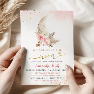 Wir sind über den Mond Rosa Boho Mädchen Baby Show Einladung