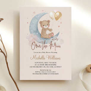 Wir sind über den Mond Teddybär Sterne Baby Shower Einladung