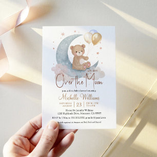 Wir sind über den Mond Teddybär Sterne Baby Shower Einladung