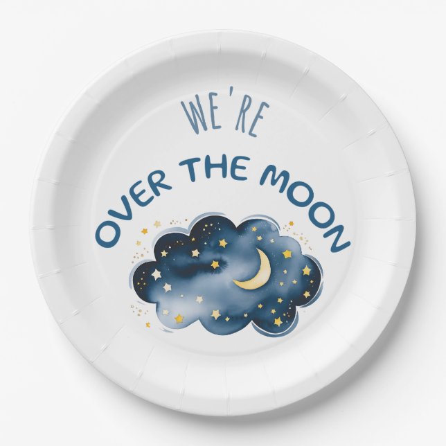 Wir sind über der Mond-Babydusche Pappteller (Vorderseite)