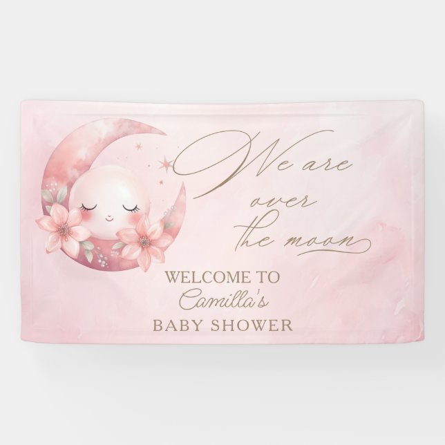 Wir sind über der Mond-Girl-Babydusche Banner (Horizontal)