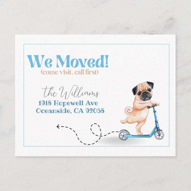 Wir sind umgezogen, neue Adresse Hund Ankündigung Postkarte (Vorderseite)