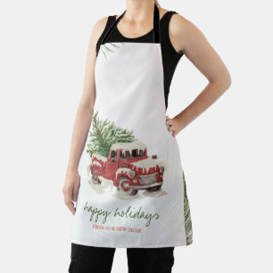 Wir sind umgezogen, Roter LKW, Weihnachten Tannenb Schürze