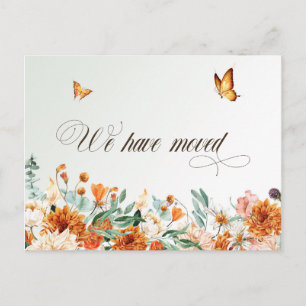 wir sind umgezogen, sommerliche Blume und Schmette Postkarte