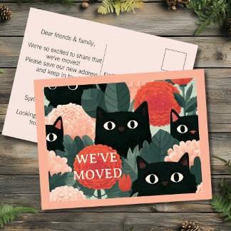 Wir sind umgezogen Umzugsankündigung Schwarze Katz Postkarte