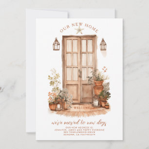 Wir sind umgezogen Wasserfarben Erdige Eingangstür Ankündigung