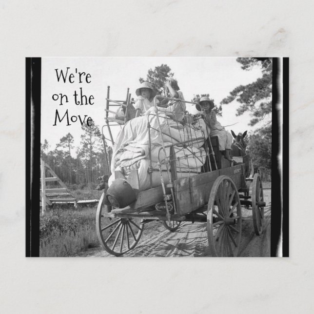 Wir sind unterwegs! Vintage Wagenfamilie Postkarte (Vorderseite)