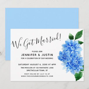 Wir sind verheiratet! Blaue Aquarell-Dahlien-Blume Einladung