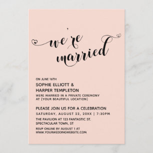 Wir sind Verheiratet Hearts Script Blush Pink Empf Einladung