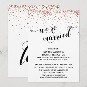Wir sind Verheiratet Hearts Script Copper Confetti Einladung