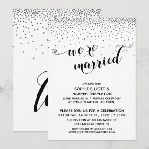 Wir sind Verheiratet Hearts Script Silver Confetti Einladung