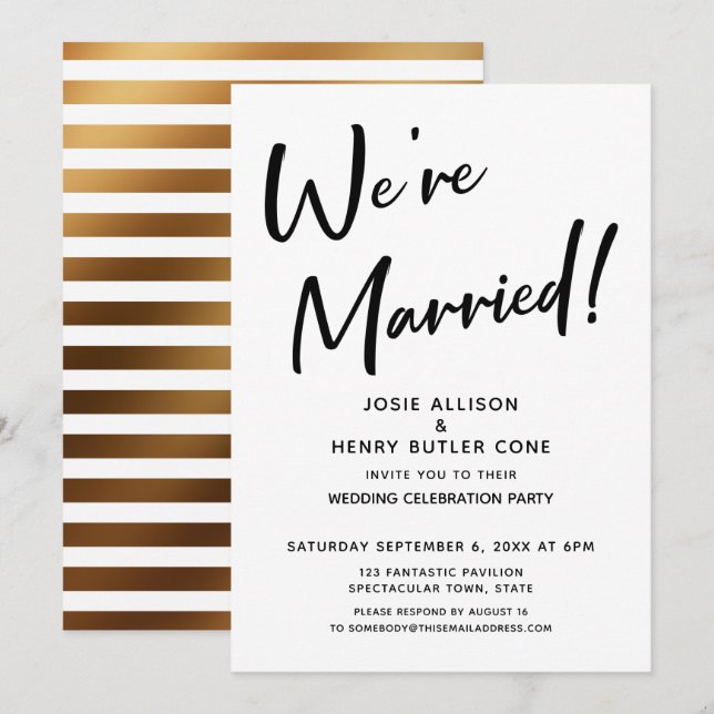 Wir sind Verheiratet moderne Hochzeitsempfehlung G Einladung (Vorne/Hinten)
