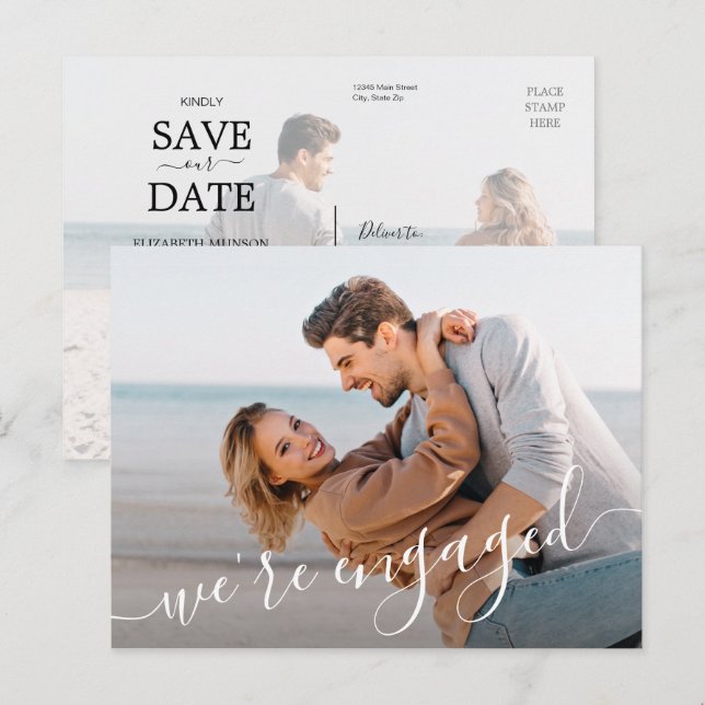 Wir sind Verlobt Foto Hochzeit Save the Date Ankündigungspostkarte (Vorne/Hinten)