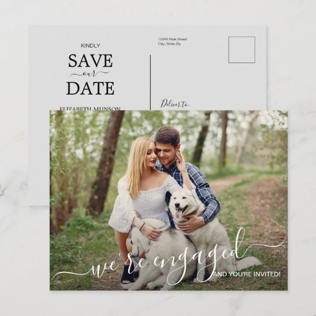 Wir sind Verlobt Foto Hochzeit Save the Date Ankündigungspostkarte (Vorne/Hinten)