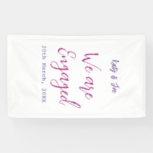 Wir sind verlobt lila rosa Name Datum elegant einf Banner