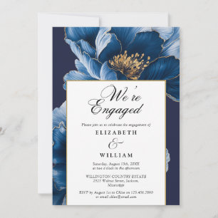 Wir sind verlobt Navy Blau Florale Verlobungsfeier Einladung