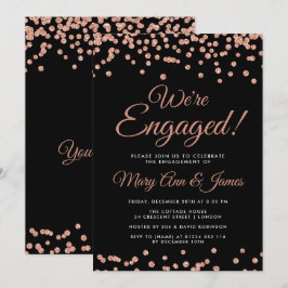 Wir sind Verlobt! Rose Gold Glitzer Confetti Black Einladung