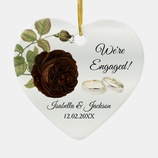 Wir sind Verlobt | Schokolade Braune Rose Keramik Ornament (Vorne)