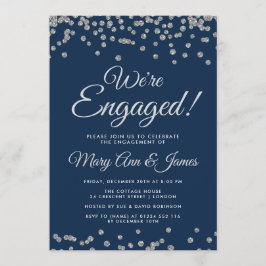 Wir sind Verlobt! Silver Glitzer Confetti Navy Blu Einladung