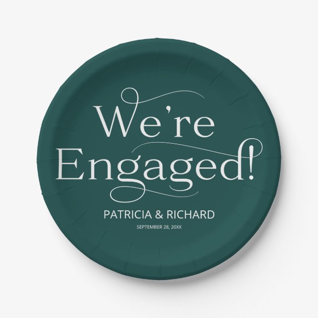 Wir sind Verlobte Engagement Party Green Pappteller (Vorderseite)