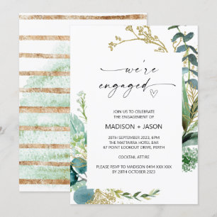 Wir sind Verlobte Engagement Party Green und Gold Einladung