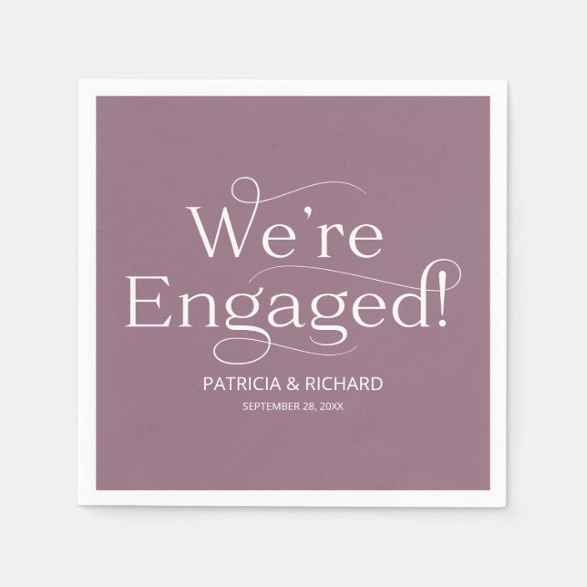 Wir sind Verlobte Engagement Party Lila Serviette (Vorderseite)