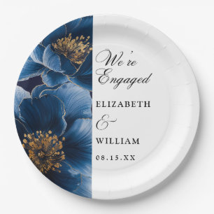 Wir sind Verlobte Navy Blue Floral Engagement Part Pappteller