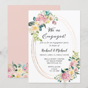 Wir sind Verlobte Pastellfloralrahmen-Engagement-P Einladung