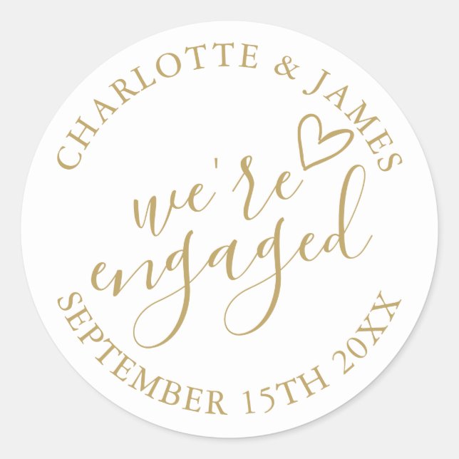 Wir sind Verlobtes Engagement Party Chic Gold Runder Aufkleber (Vorderseite)