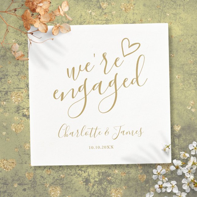 Wir sind Verlobtes Engagement Party Chic Gold Serviette (We're Engaged Engagement Party Chic Gold Napkins)