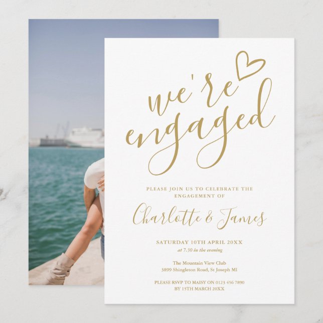 Wir sind Verlobtes Engagement Party Foto Chic Gold Einladung (Vorne/Hinten)