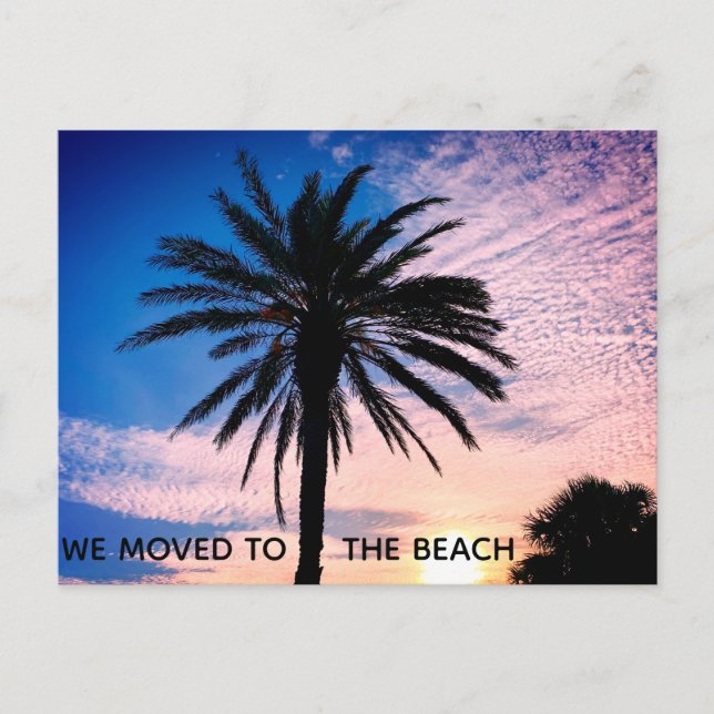 Wir sind zum Beach Palm Tree Foto Zuhause bewegend Postkarte (Vorderseite)