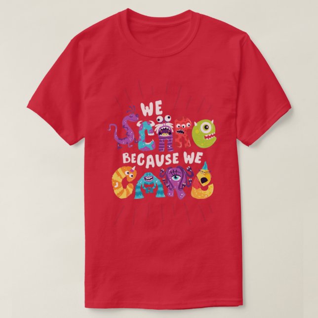 Wir sorgen uns dafür, weil wir uns kümmern T-Shirt (Design vorne)
