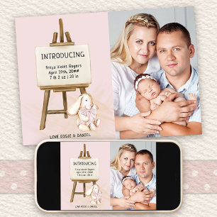 Wir stellen Easel & Bunny Foto Baby Mädchen Geburt Ankündigung
